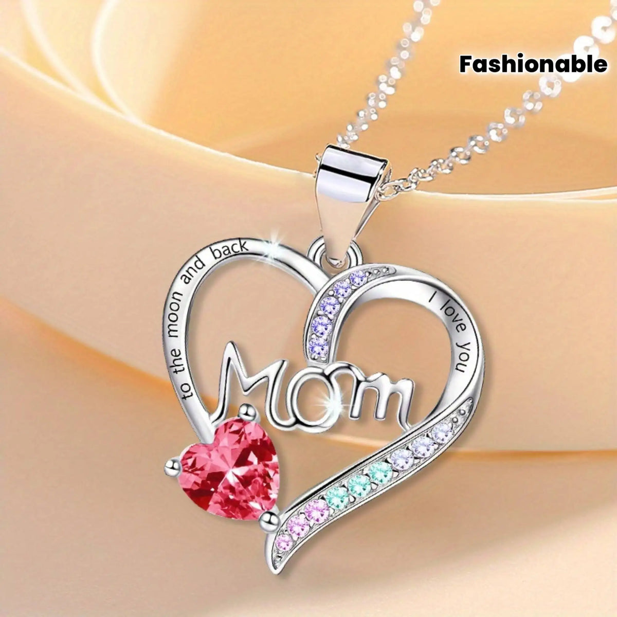 I Love You Mom Heart Pendant Necklace – Acrylic Decor with Alloy Chain, White K Plated Fashion Jewelry Gift for Women