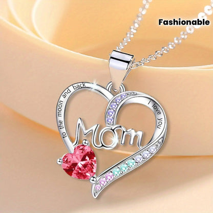 I Love You Mom Heart Pendant Necklace – Acrylic Decor with Alloy Chain, White K Plated Fashion Jewelry Gift for Women