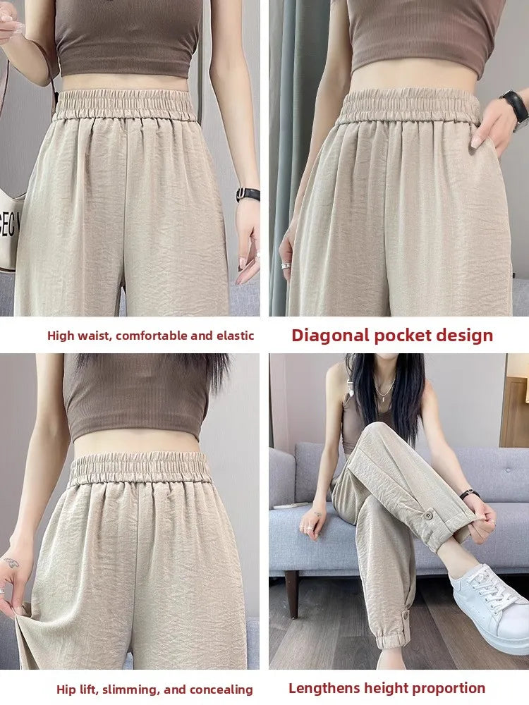 Women's Summer Cotton-Linen Harlan Pants – Lightweight Quick-Dry Loose High-Waist Workwear Trousers for Casual, Sports & Commuting