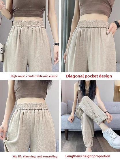 Women's Summer Cotton-Linen Harlan Pants – Lightweight Quick-Dry Loose High-Waist Workwear Trousers for Casual, Sports & Commuting