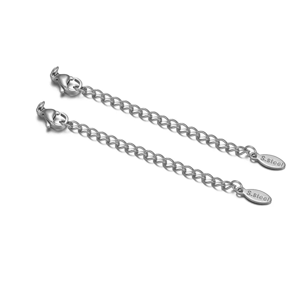 10-Piece Stainless Steel Lobster Clasps with 5cm Extension Chains – Jewelry Connectors for DIY Bracelets & Necklaces