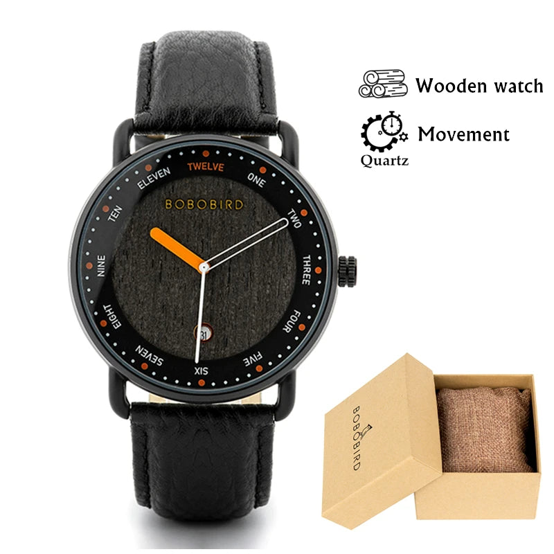 BOBO BIRD Men’s Wooden Quartz Watch – Casual Natural Wood Wristwatch, Unique Fashion Accessory & Gift for Him