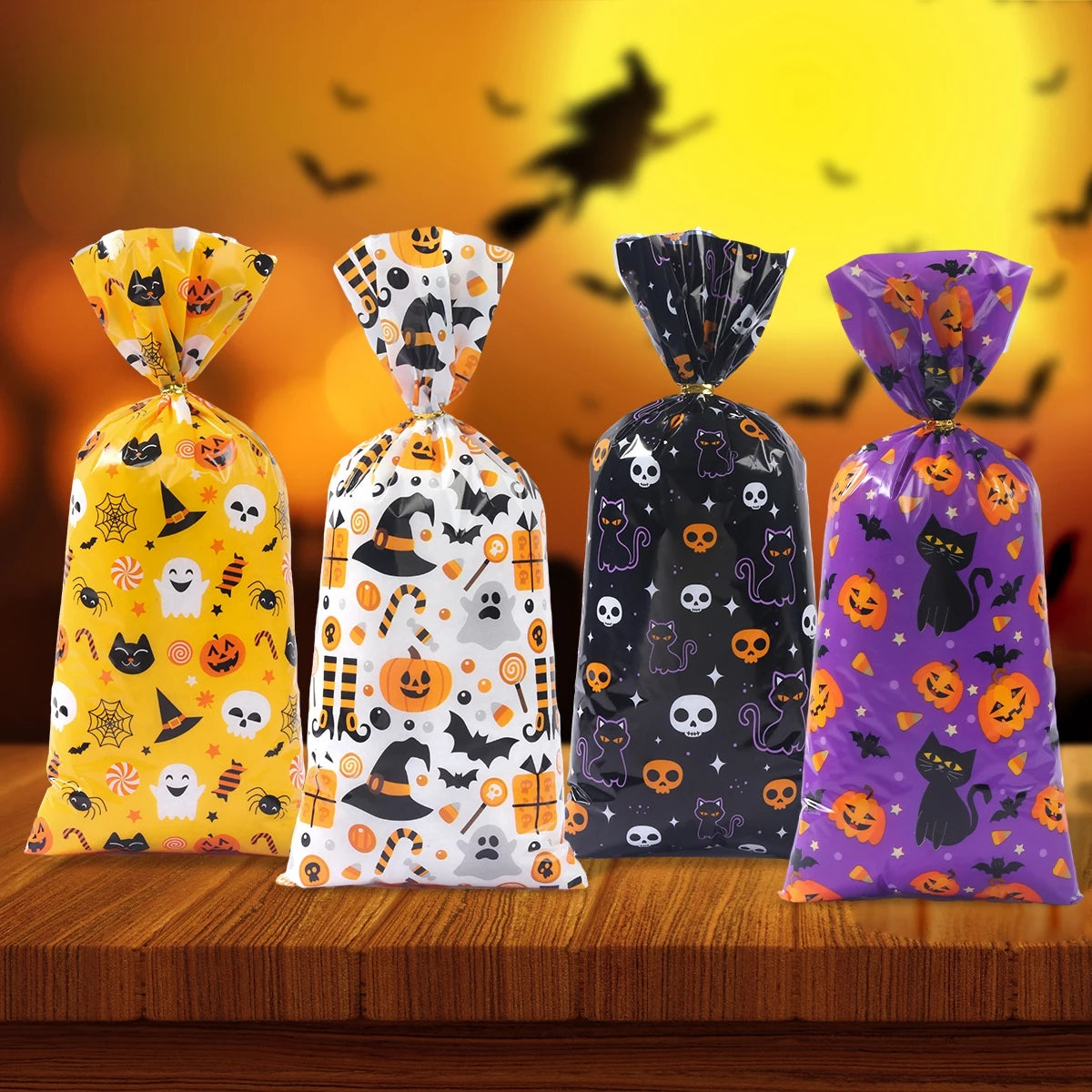 25/50/100PCS Halloween Ghost & Cat Gift Bags – Candy & Cookie Treat Packaging Bags for Trick-or-Treat, Halloween Parties & Decorations 2025