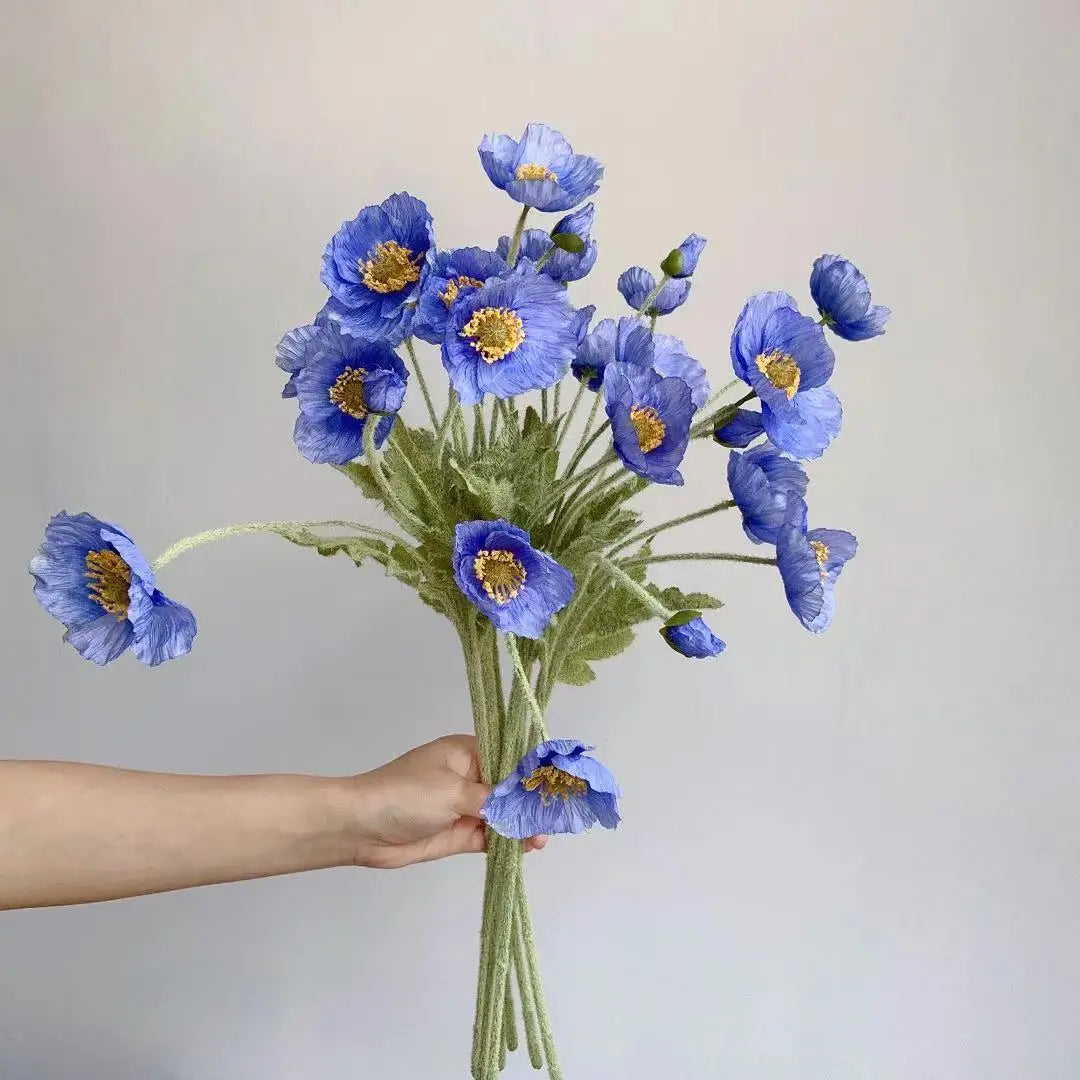 Artificial Poppy Flowers – Realistic Silk Faux Long Stem Flowers for Home Décor, Garden, Wedding Bridal Bouquets, Party Decoration & DIY Floral Arrangements