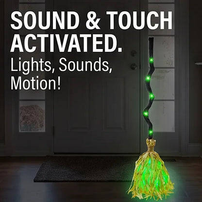 1PC Animated Witch Broom – Moving Broomstick with Light & Sound Effects for Halloween Haunted House, Party & Indoor Decor