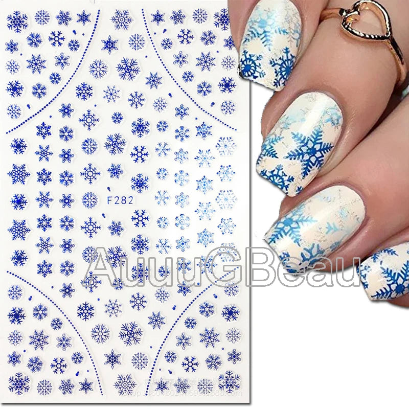 3D Christmas Nail Art Stickers – Snowflake & Winter Tree Nail Decals for Nail Tips Decoration