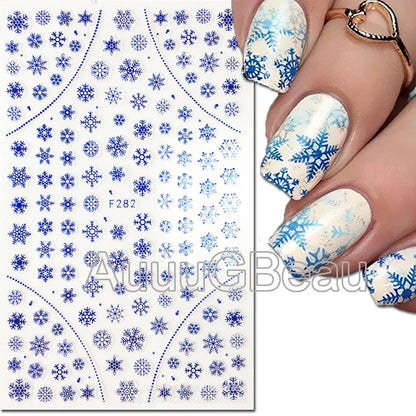 3D Christmas Nail Art Stickers – Snowflake & Winter Tree Nail Decals for Nail Tips Decoration