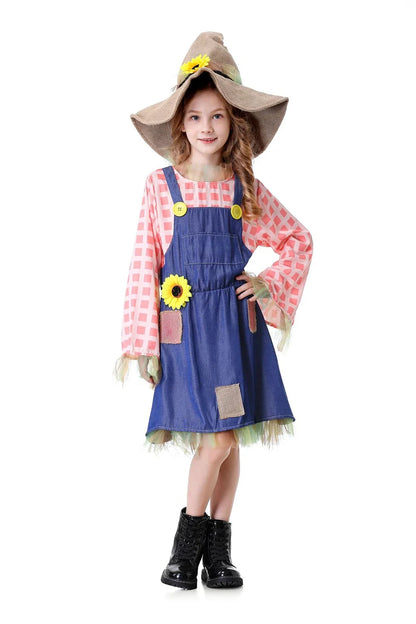 Parent-Child Pioneer Girl Cosplay Costume – Colonial Floral Village Dress with Hat for Kids Halloween, Carnival & Dress-Up Role Play