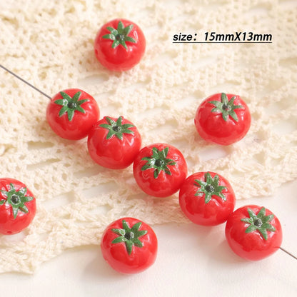 5 cuentas de resina de mini frutas – Bonitos dijes 3D de manzana y fresa para hacer joyas, pulseras, collares, colgantes y accesorios de manualidades