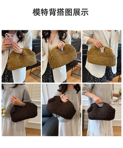 Bolso de playa de lujo de paja tejida para mujer - Bolso de mano de ratán de moda, Bolso de mano de verano para viajes, vacaciones, compras y salidas casuales, Bolso tejido a mano inspirado en el diseñador