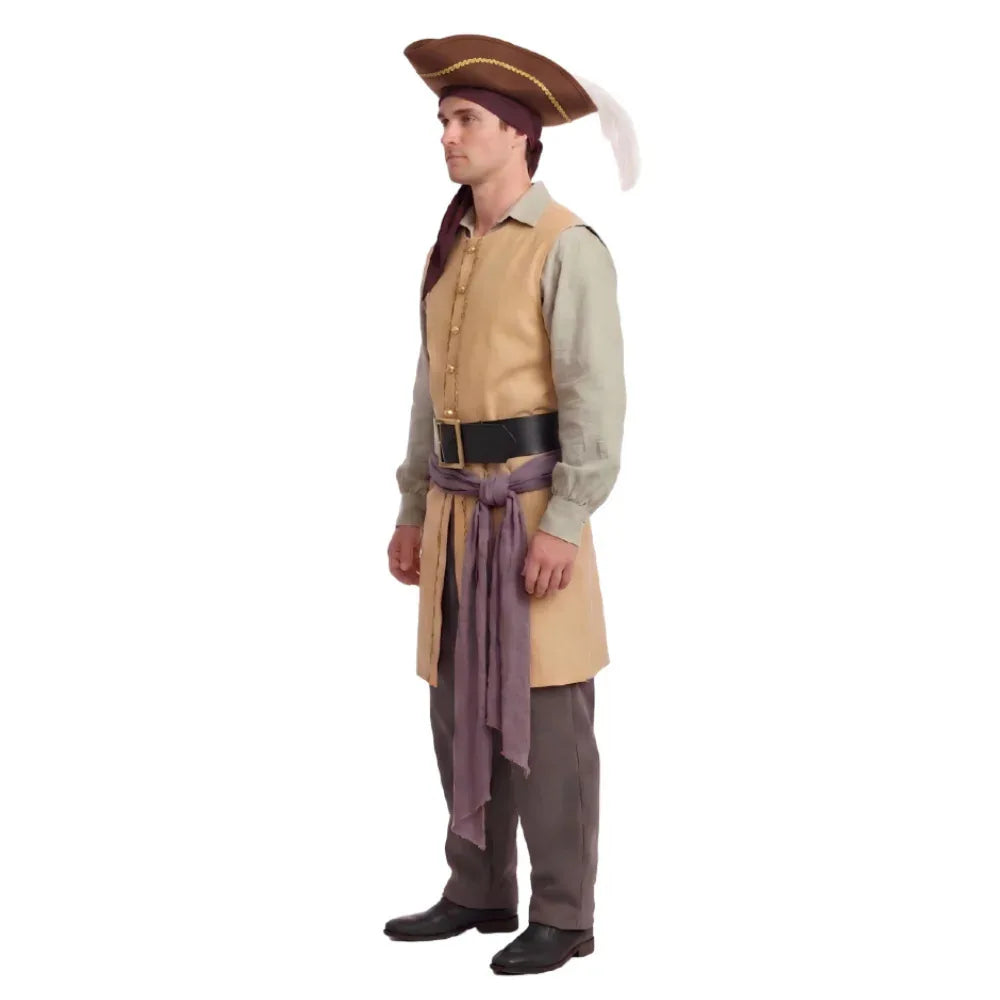 Captain Clark Pirate Cosplay Costume Set – Waistcoat, Shirt, Hat, Waist Sash & Belt Outfit for Halloween, Masquerade & Roleplay Parties