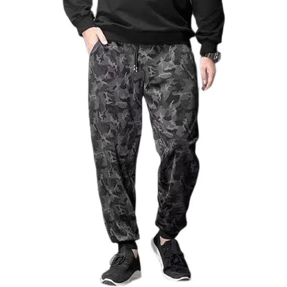 Men's Summer Camouflage Workwear Pants – Lightweight Loose-Fit Elastic Waist Trousers with Straight Legs, Casual Utility Nine-Pocket Polyester Pants