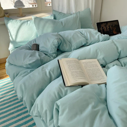 4-Piece Cotton Bedding Set – Solid Duvet Cover, Bed Sheet & Pillowcase Set for Twin, Queen & King Beds