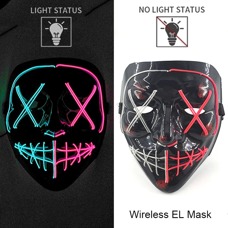 Masque LED sans fil Purge – Masque néon lumineux pour Halloween, fêtes et festivals