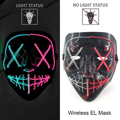 Masque LED sans fil Purge – Masque néon lumineux pour Halloween, fêtes et festivals