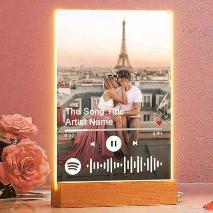 Personalized Acrylic Music Photo Plaque with LED Night Light – Custom Spotify-Style Song Gift for Couples, Anniversaries, Birthdays & Christmas