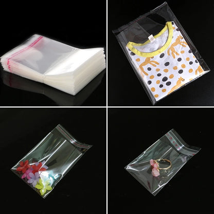 OPP Self-Sealing Transparent Bags – Clear Cellophane Packaging Pouches with Adhesive Closure for Jewelry, Candy, Cookies & Gift Packaging