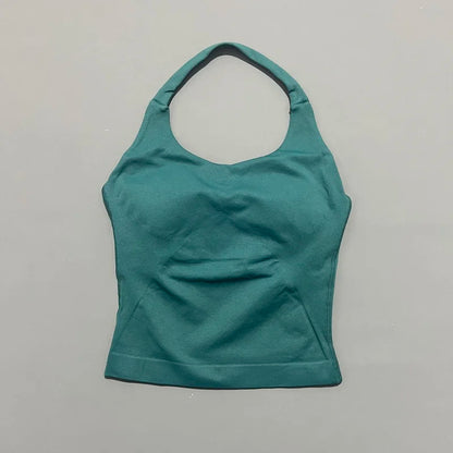 HISTELLO Women’s Seamless Longline Halter Sports Top – Built-in Bra with Removable Cups Yoga & Gym Tank Activewear