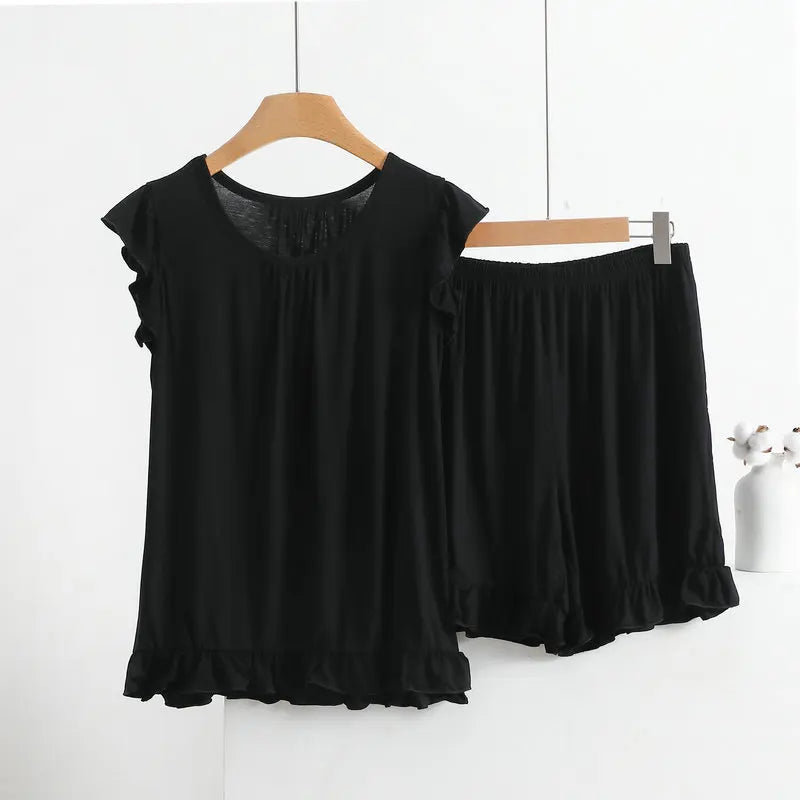 Women's Modal Lace Pajama Set – Peter Pan Collar Sleeveless Top & Shorts Two-Piece Summer Sleepwear