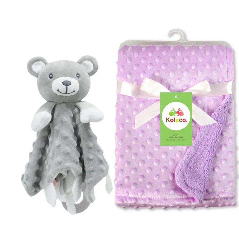 Couverture et doudou personnalisés avec prénom de bébé – Ensemble doux en minky à pois, 2-en-1, cadeau de naissance personnalisé pour garçons et filles