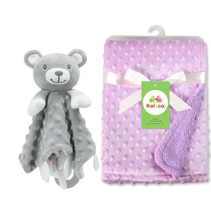 Couverture et doudou personnalisés avec prénom de bébé – Ensemble doux en minky à pois, 2-en-1, cadeau de naissance personnalisé pour garçons et filles