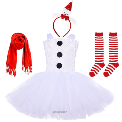 Girls Snowman Cosplay Costume – Fancy Tutu Dress for Stage Shows, Parties, Carnival & Halloween, Ages 3–10Y