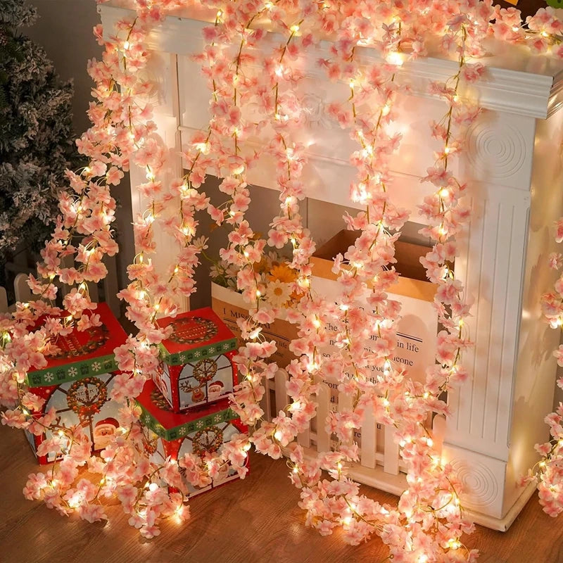 180cm Artificial Sakura Flower Vine – Silk Cherry Blossom Garland for Wedding, Garden, Arch & Home Décor