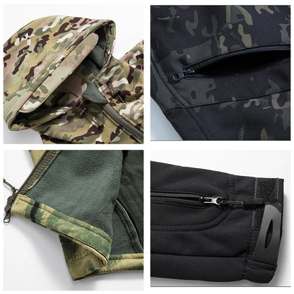 Lurker Men’s Soft Shell Tactical Jacket – Waterproof Fleece-Lined Hooded Coat, Camouflage Outdoor Outerwear for Autumn & Hunting