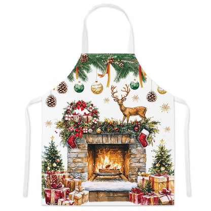 Christmas Cartoon Apron – Santa Claus, Deer & Xmas Tree Print Oil & Dustproof Parent-Child Apron for Kitchen, Baking & Cooking