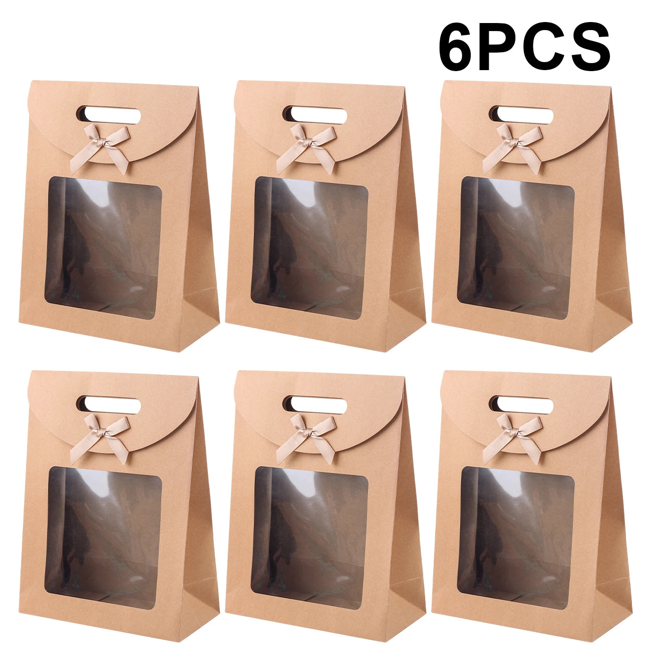 6/12 Bolsas de regalo de papel kraft con ventana para galletas, dulces, recuerdos de boda, regalos de Navidad y embalaje de fiesta reutilizable