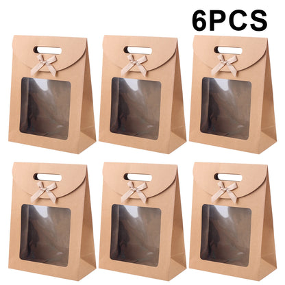 6/12 Bolsas de regalo de papel kraft con ventana para galletas, dulces, recuerdos de boda, regalos de Navidad y embalaje de fiesta reutilizable