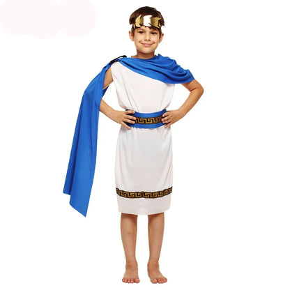 Kids Grecian Toga Cosplay Costume Set – Roman Greek Goddess Outfit for Boys & Girls, Halloween, Purim, Mardi Gras & Party Fancy Dress