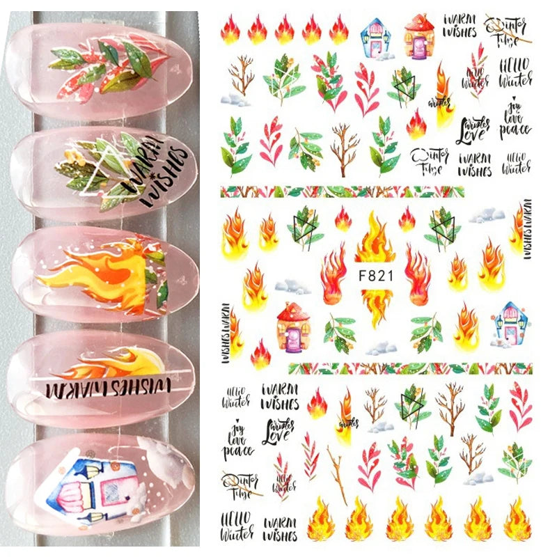 3D Christmas Nail Art Stickers – Snowflake & Winter Tree Nail Decals for Nail Tips Decoration
