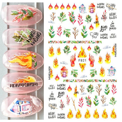3D Christmas Nail Art Stickers – Snowflake & Winter Tree Nail Decals for Nail Tips Decoration