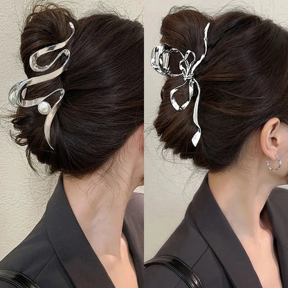 Elegant Geometric Bow Hair Claw Clip for Women – Vintage Large Metal Hair Clip Barrette Hair Accessory