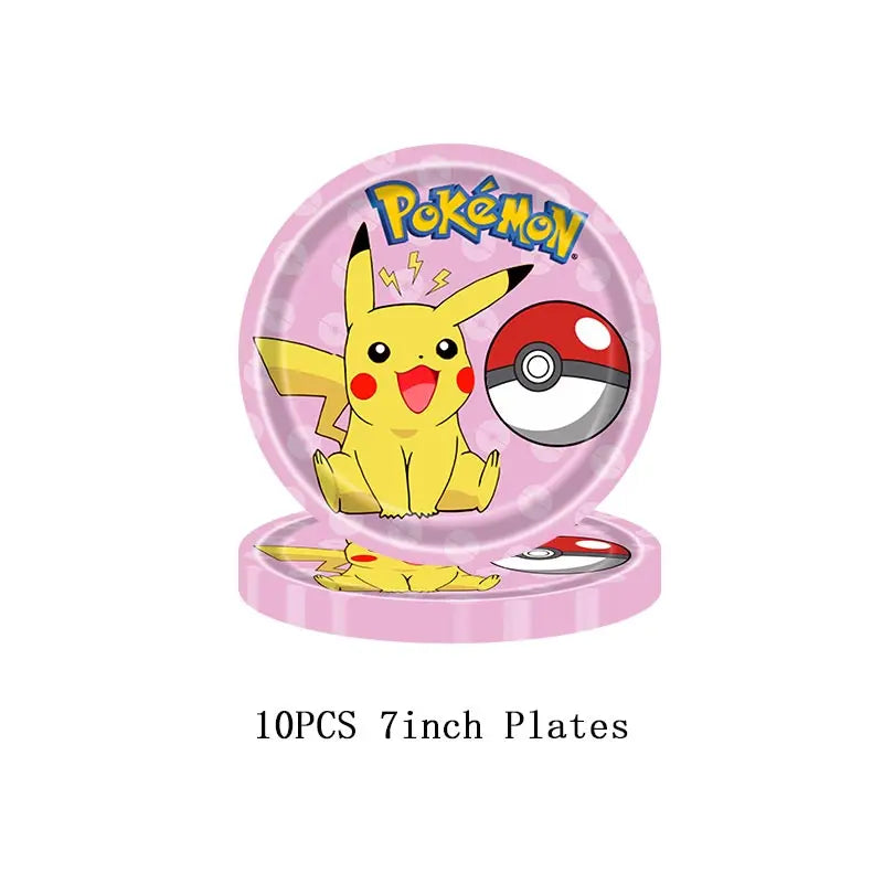 Pokémon Theme Birthday Party Decorations – Cartoon Pokémon Go Tableware Set (Cups, Plates & Pikachu Balloons) for Baby Shower & Party Favors