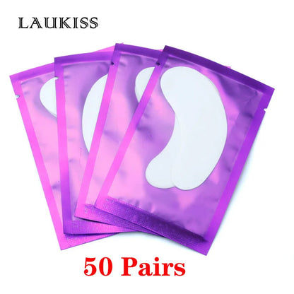 25/50/100 pares de parches para extensión de pestañas LAUKISS – Almohadillas sin pelusa debajo de los ojos para construcción de pestañas, pestañas postizas y aplicación de belleza