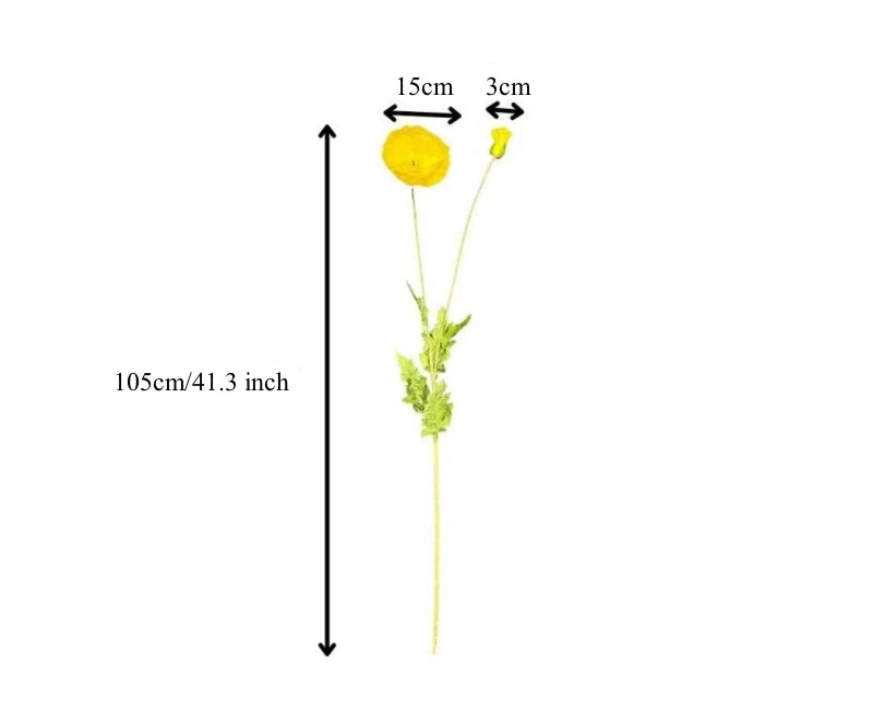 105cm Artificial Poppy Flowers – Large Realistic Faux Floral Stem for Wedding Decor, Vase Arrangements, Home Decoration, Photo Props & Window Displays