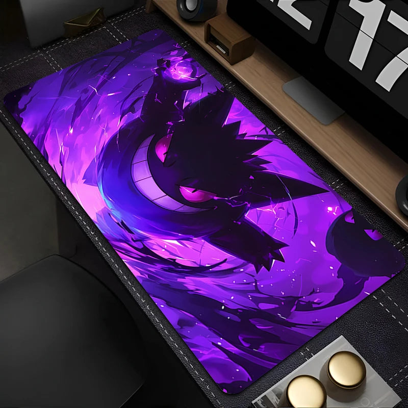 Tapis de souris gaming Gengar XXL – Grand tapis de bureau Pokémon Anime 90x40cm pour ordinateur portable, clavier et configuration PC