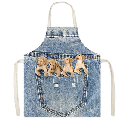 Funny Cowboy Cat & Dog Apron – Cute Pinafore Cooking & Kitchen Apron for Women, Chef, Waiter & Household Cleaning