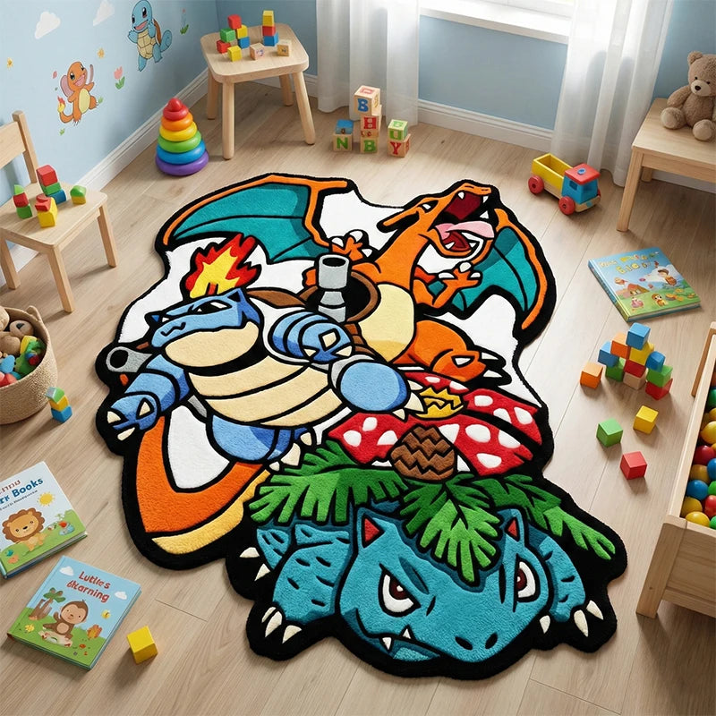 Pokémon Charizard, Blastoise & Venusaur Plush Non-Slip Area Rug – Soft Anime Floor Mat