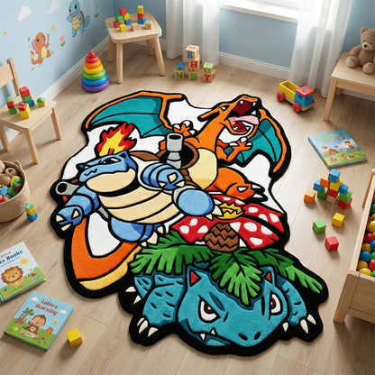 Pokémon Charizard, Blastoise & Venusaur Plush Non-Slip Area Rug – Soft Anime Floor Mat