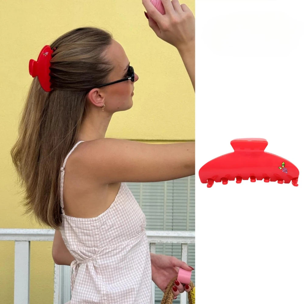 Pinza de pelo de acetato Fashion Coffee – Pinza grande de color sólido negro para mujeres y niñas | Accesorios sencillos para el pelo de verano