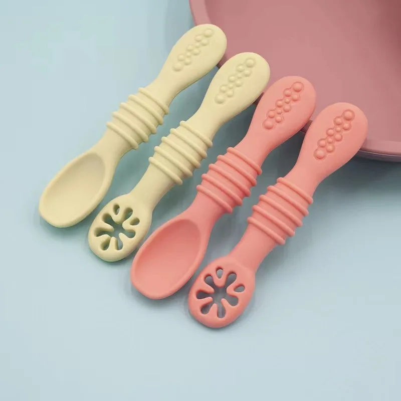 Lot de cuillères d'alimentation en silicone pour bébé – Cuillère douce à double embout pour purées, céréales de riz et sevrage autonome