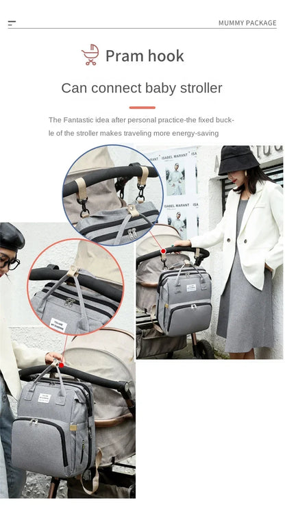 Sac à langer de grande capacité pour bébés avec matelas à langer – Sac à langer de maternité imperméable pour mamans avec rangement pour biberons et lit de bébé