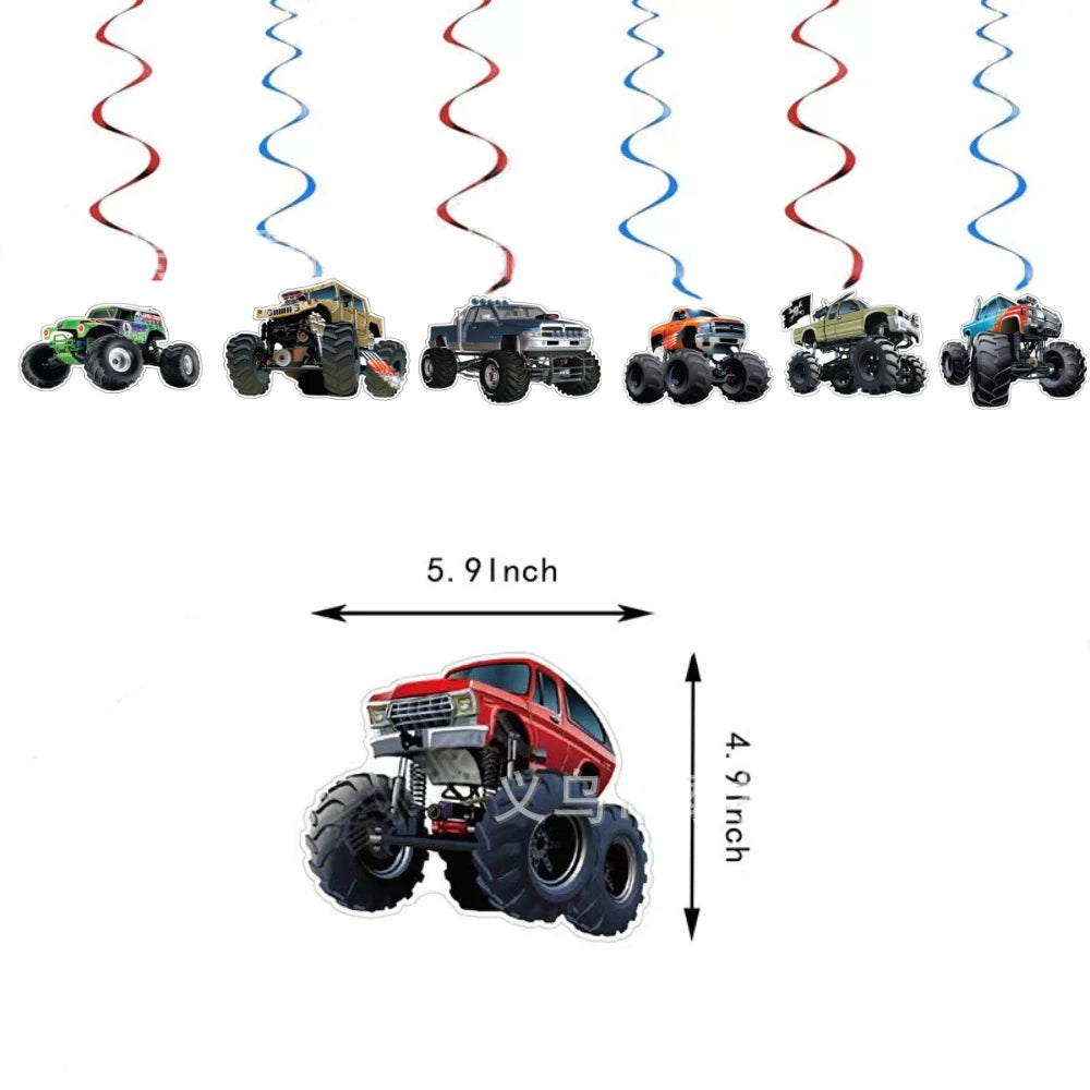 Monster Truck Birthday Party Supplies – Disposable Plates, Napkins, Banner & Tablecloth for Kids' Boys' 2nd Birthday Decorations