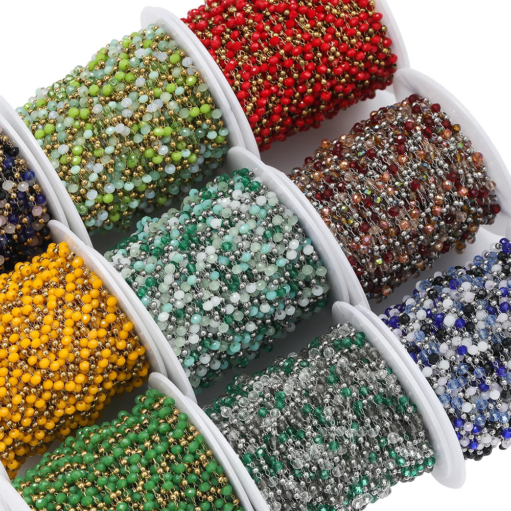 Cadena de Cuentas de Cristal de Acero Inoxidable de 1 m para Fabricación de Joyas – Cadena con Clip Multicolor para Collares, Pulseras y Manualidades DIY