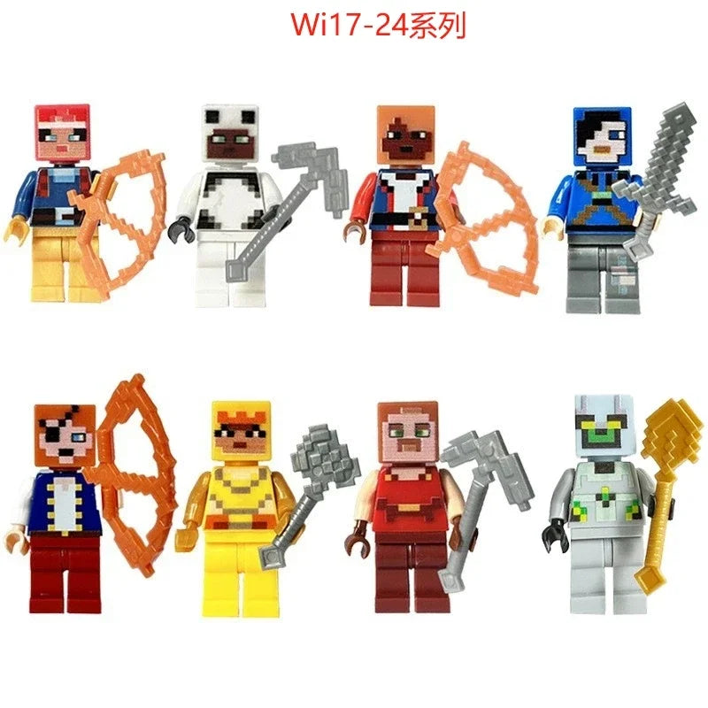 Lot de 8 mini-blocs de construction inspirés de Minecraft – Creeper, Ender Dragon, Steve, Squelette et Cheval, jouets de construction à faire soi-même, blocs de construction créatifs à collectionner pour enfants