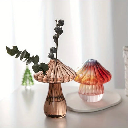 Transparent Glass Mushroom Vase – Hydroponic Planter for Flowers, Plants & Home Décor