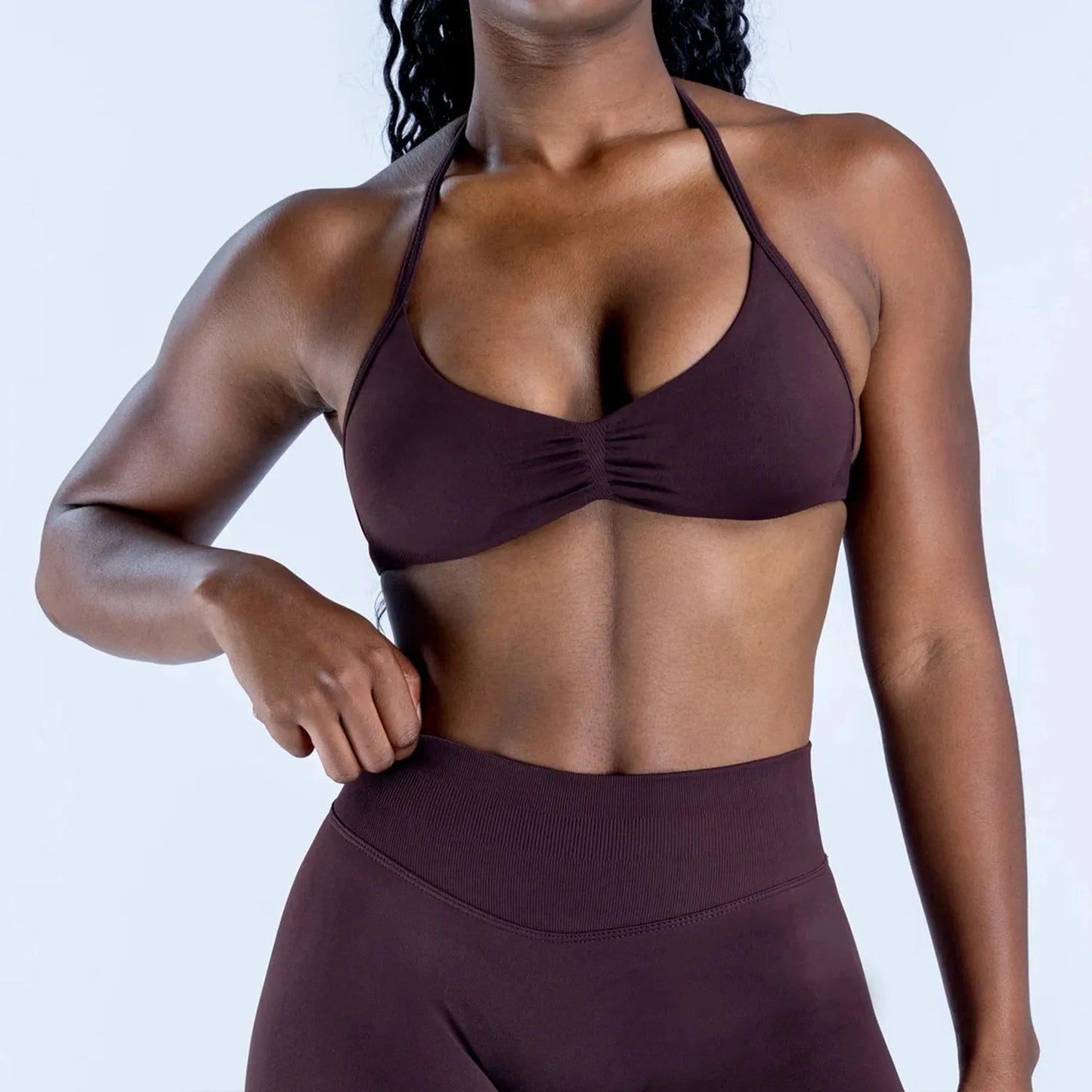 Women’s Seamless Yoga Set – 2PCS Strappy Sports Bra & High Waist Scrunch Shorts Gym Workout Outfit